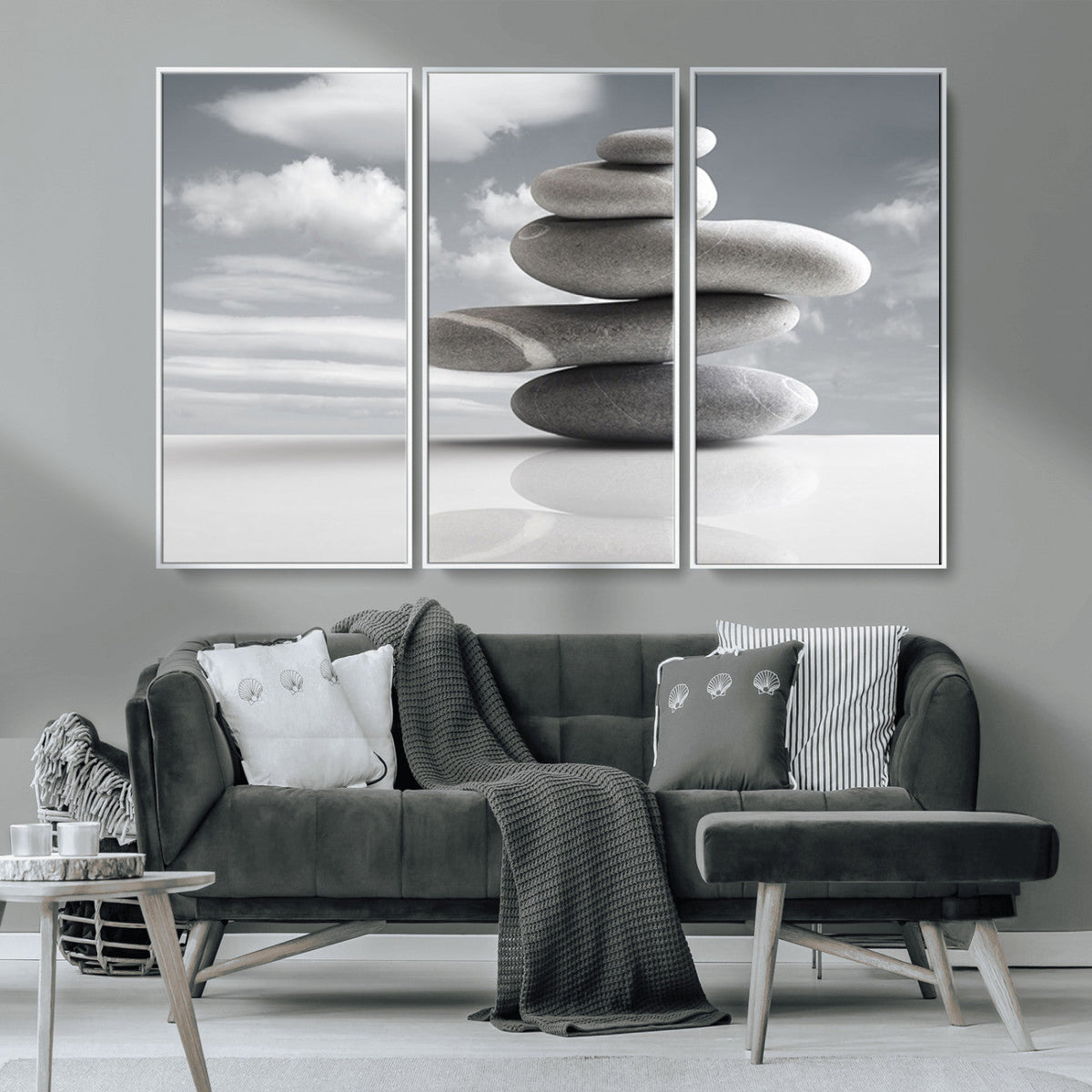 Still Life Black and White Zen Stones Wall Art Canvas,
