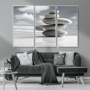 Still Life Black and White Zen Stones Wall Art Canvas,