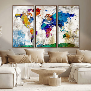 World Map Canvas Print – Framed Travel Map Wall Art for