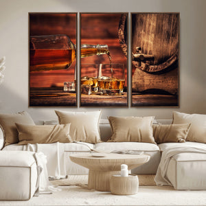 Whiskey and Cigar Canvas Wall Art | 3 Panel Bar Room Decor