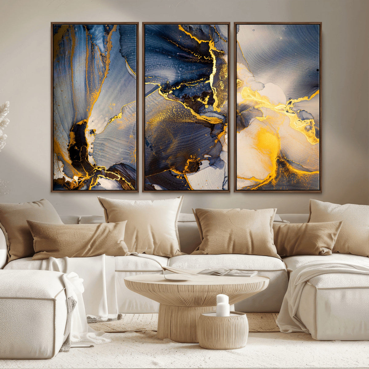 Large Abstract Wall Art Print -  Gold and Blue Abstract