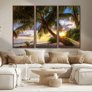 Tropical Island Sunset on the Beach Palms Wall Art Canvas