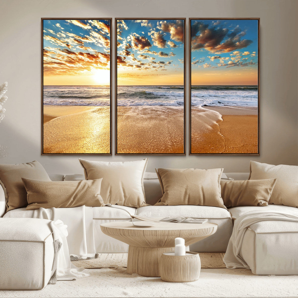 Golden Sunset Beach Print Canvas Wall Art, Giclee Canvas