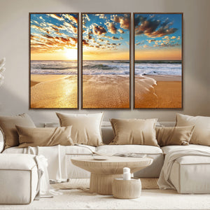 Golden Sunset Beach Print Canvas Wall Art, Giclee Canvas