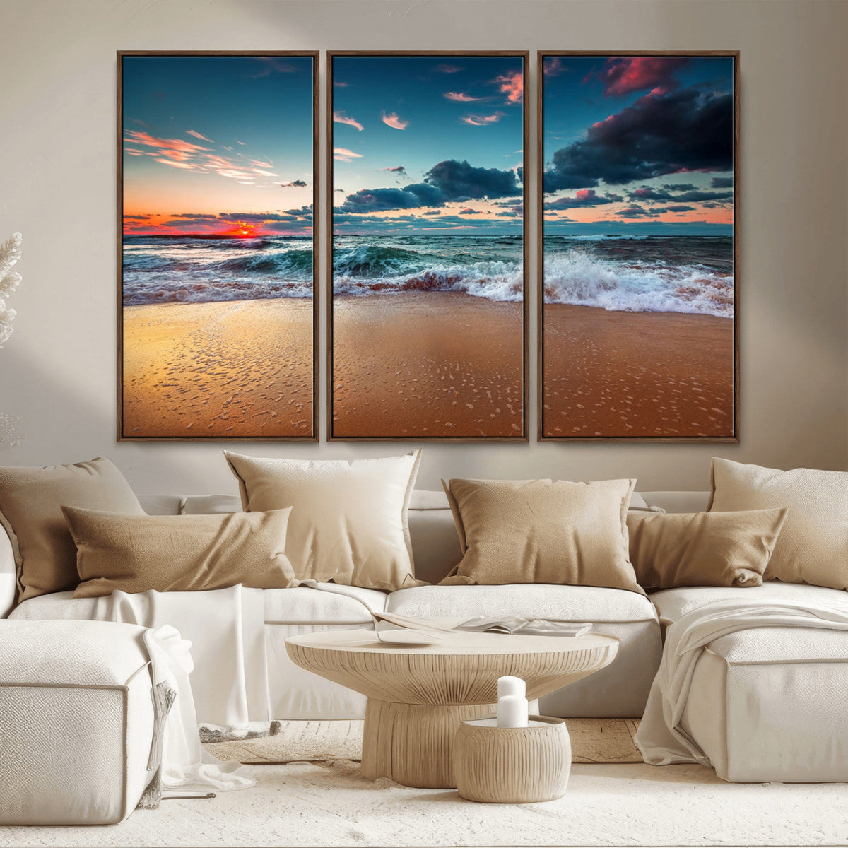 Sunset Ocean Beach Wall Art – Giclee Canvas Print, Coastal