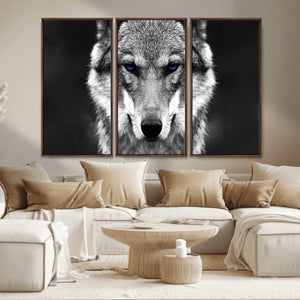 Black and White Wild Wolf Wall Art Canvas Print