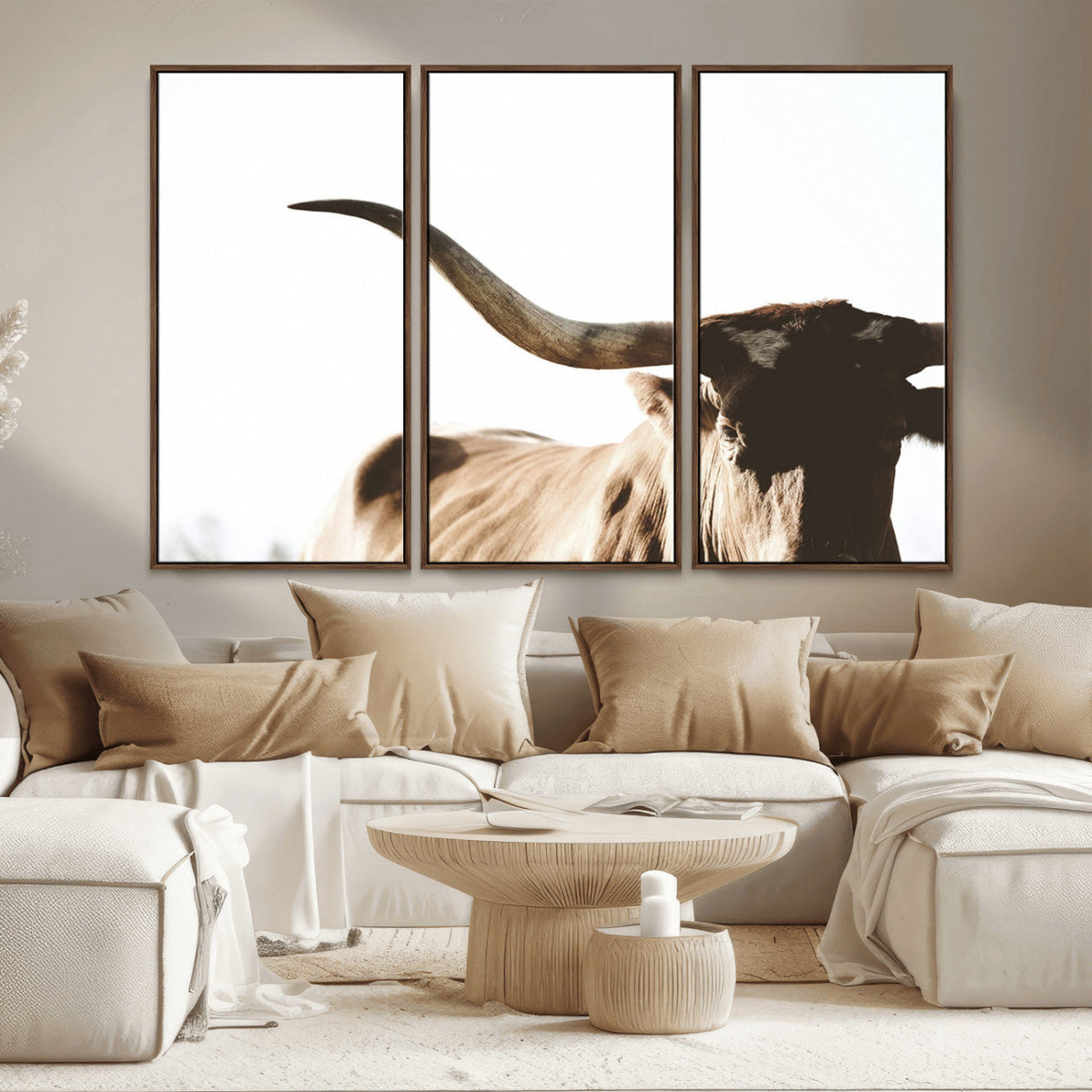 Texas Longhorn Wall Art Canvas Print | 3-Panel Large