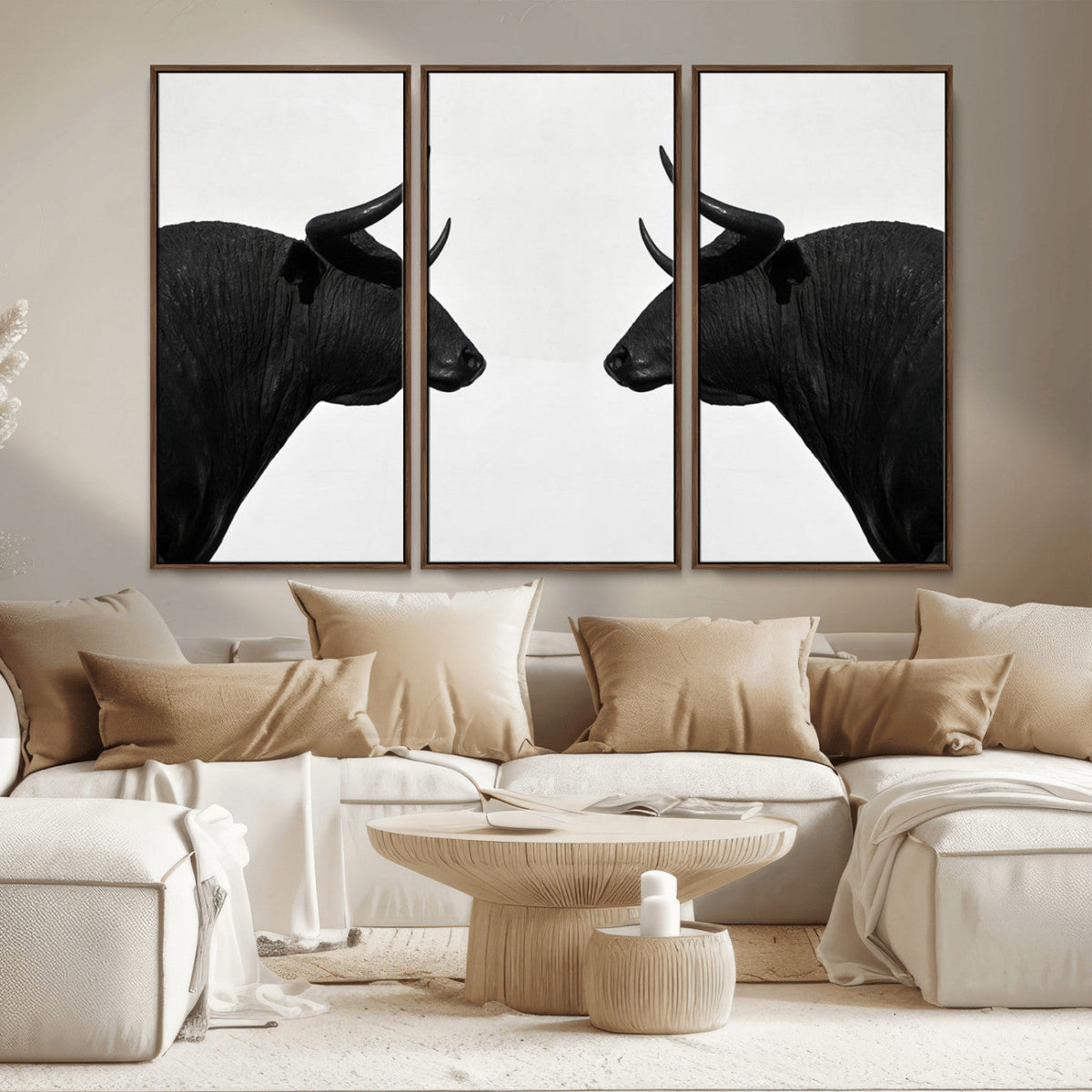 Spanish Bull Art - Framed Black and White Bull Canvas Print