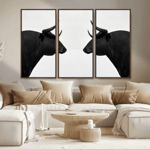 Spanish Bull Art - Framed Black and White Bull Canvas Print