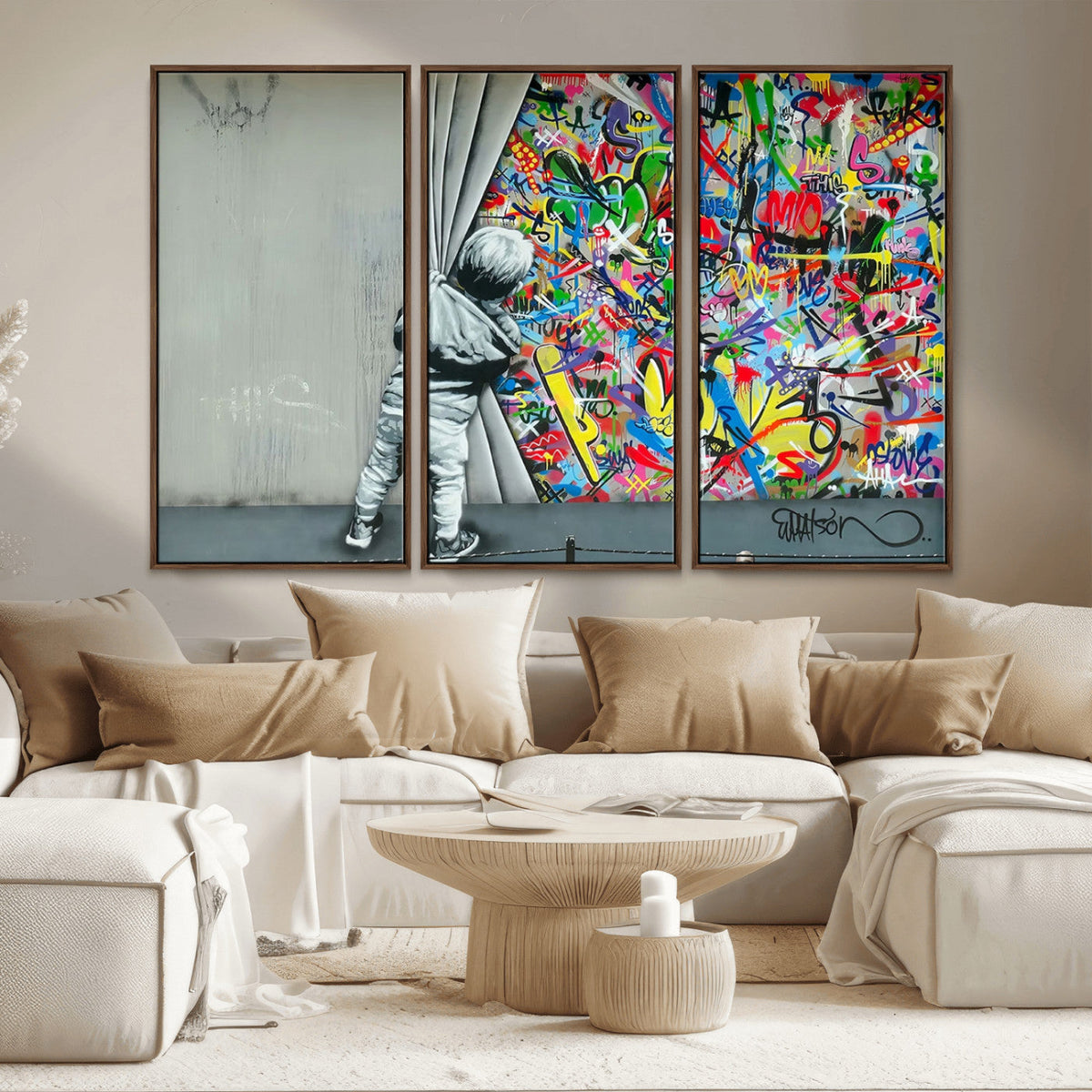 Banksy Colorful Street Graffiti Canvas Wall Art Print,