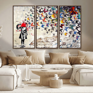 Banksy Art Butterfly Girl Explosion Canvas Art – Vibrant