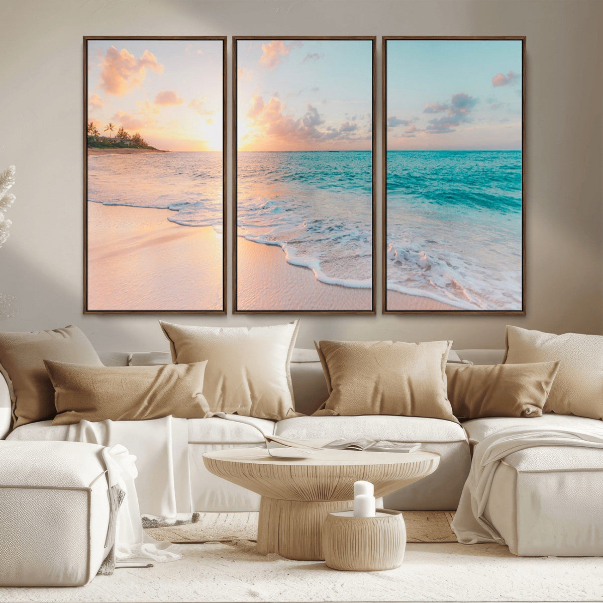 Beach Sunrise Wall Art, Coastal Seascape Canvas Print, Ocean