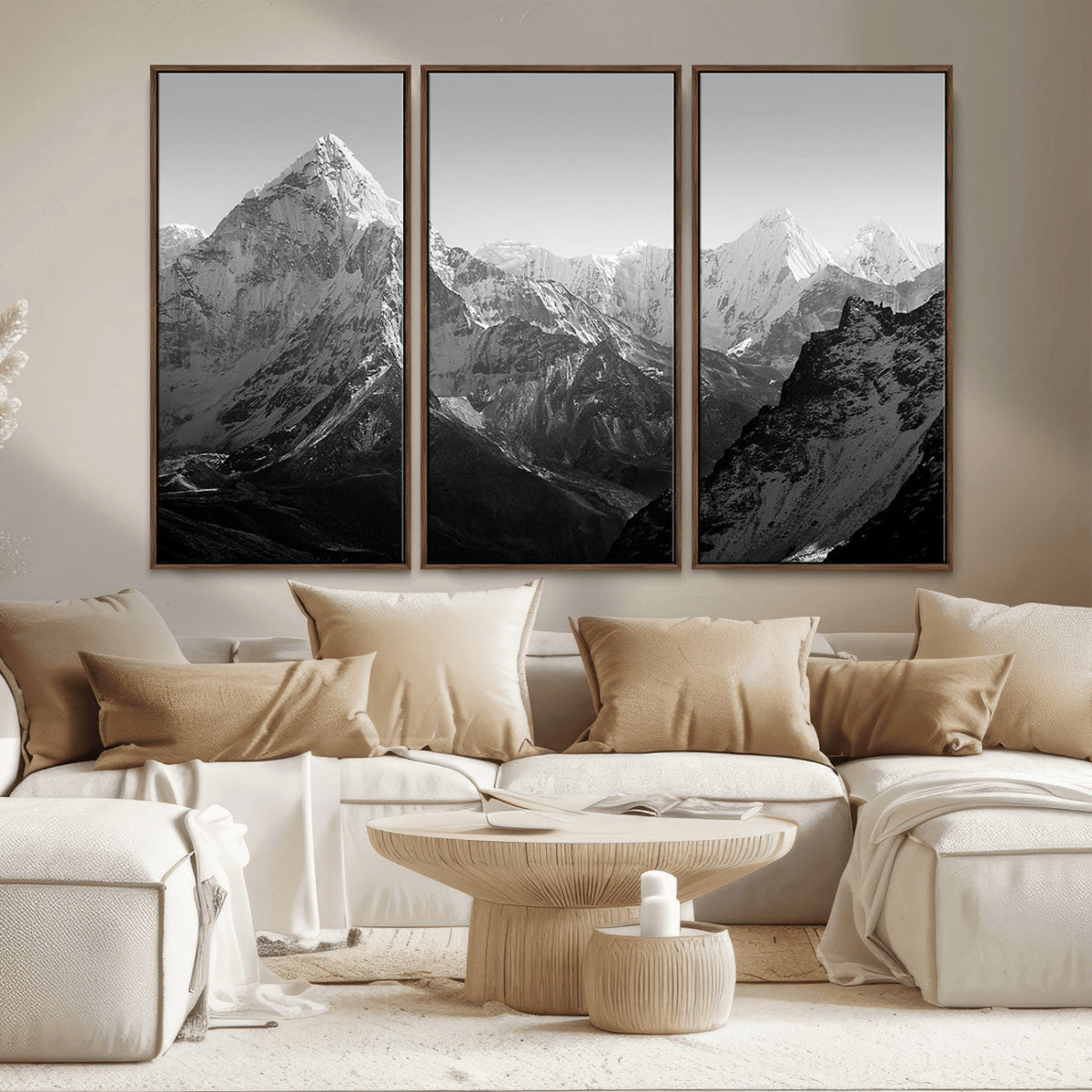 Everest Himalaya Mountain Peaks Black & White Triptych