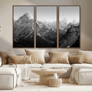 Everest Himalaya Mountain Peaks Black & White Triptych