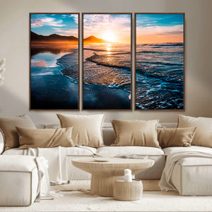 Sunset Beach Ocean Canvas Wall Art – Tranquil Ocean