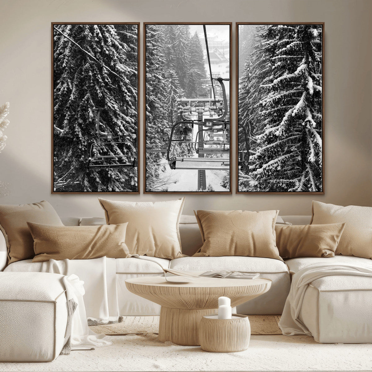 Winter Ski Lift Black and White Canvas Wall Art – Alpine