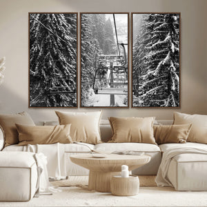 Winter Ski Lift Black and White Canvas Wall Art – Alpine