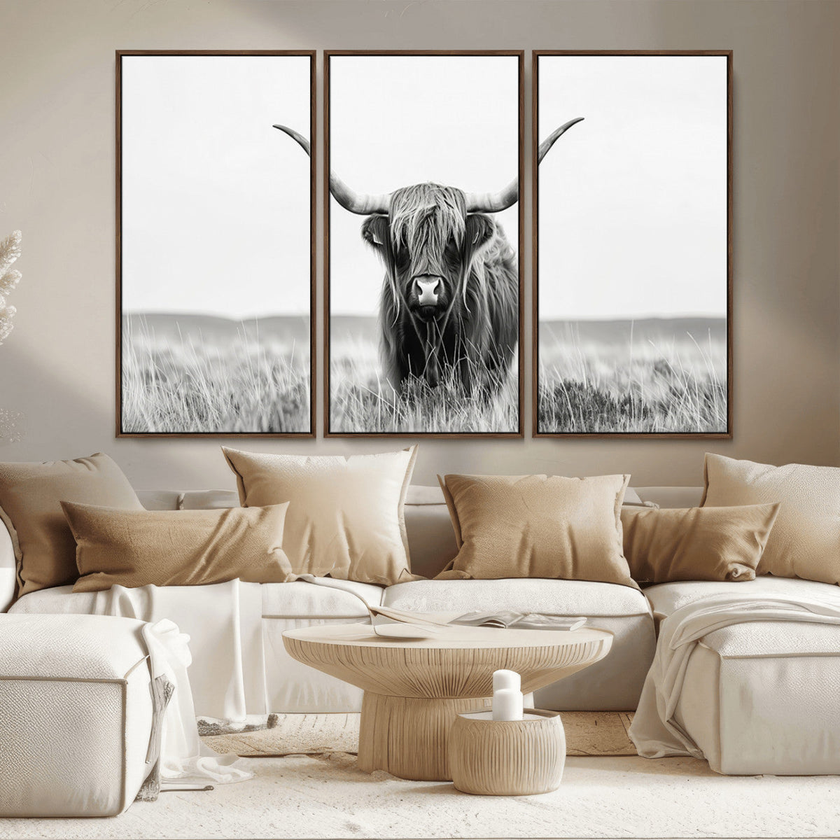 Highland Cow Canvas Wall Art – Majestic Beauty in Black and