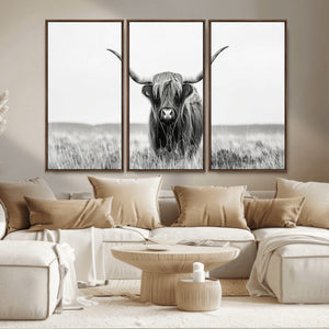 Highland Cow Canvas Wall Art – Majestic Beauty in Black and