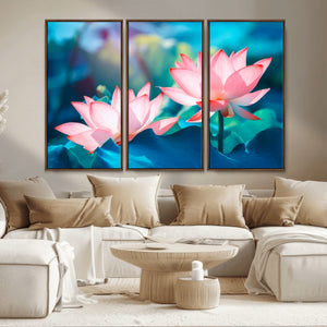 Pink Lotus Flower Canvas Wall Art | Vibrant Floral Wall