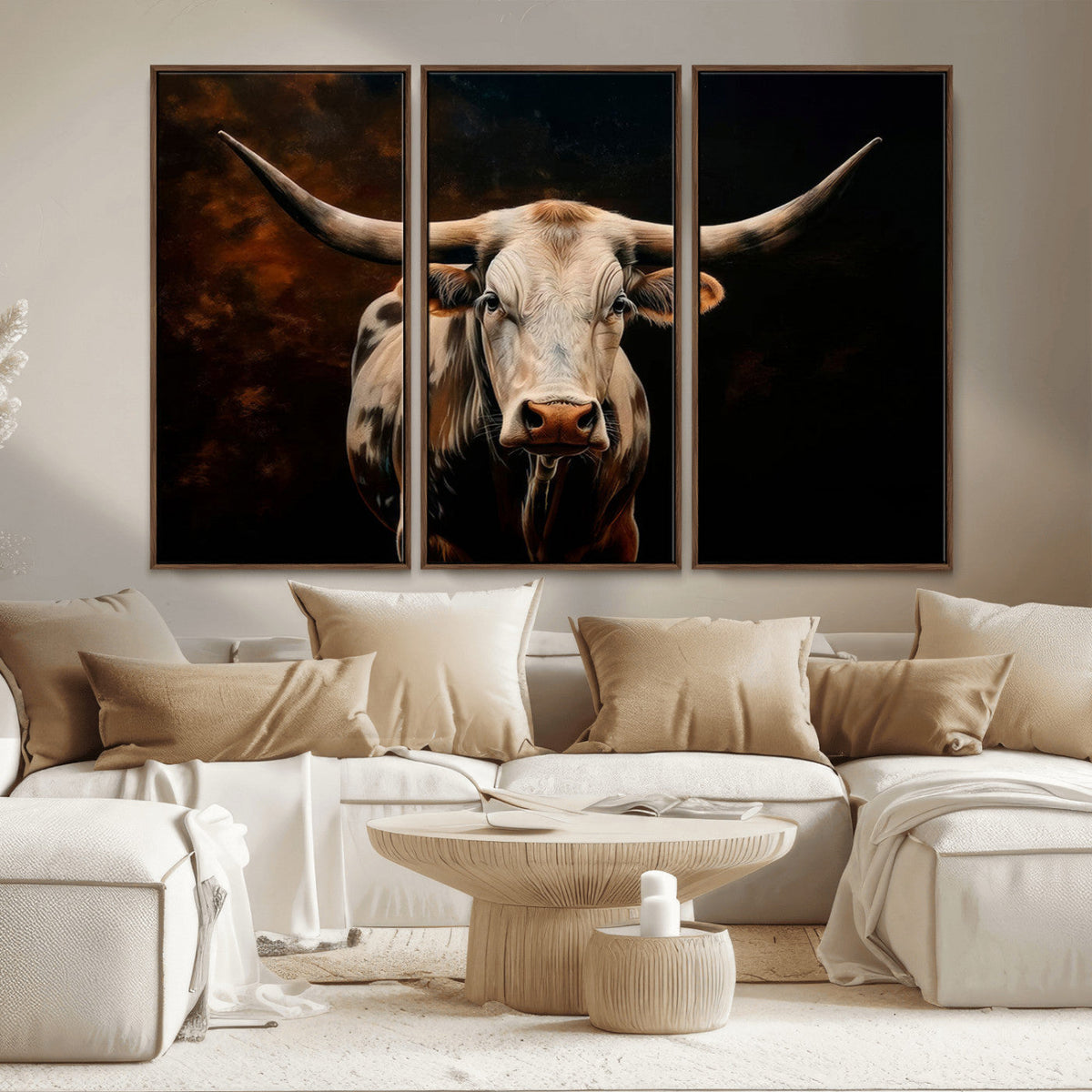 Texas Longhorn Wall Art | 3-Panel Large Texas Longhorn