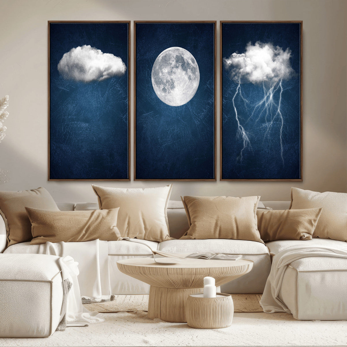 Dark Blue Cloud Art, 3 Piece Indigo Blue Wall Art, Aesthetic