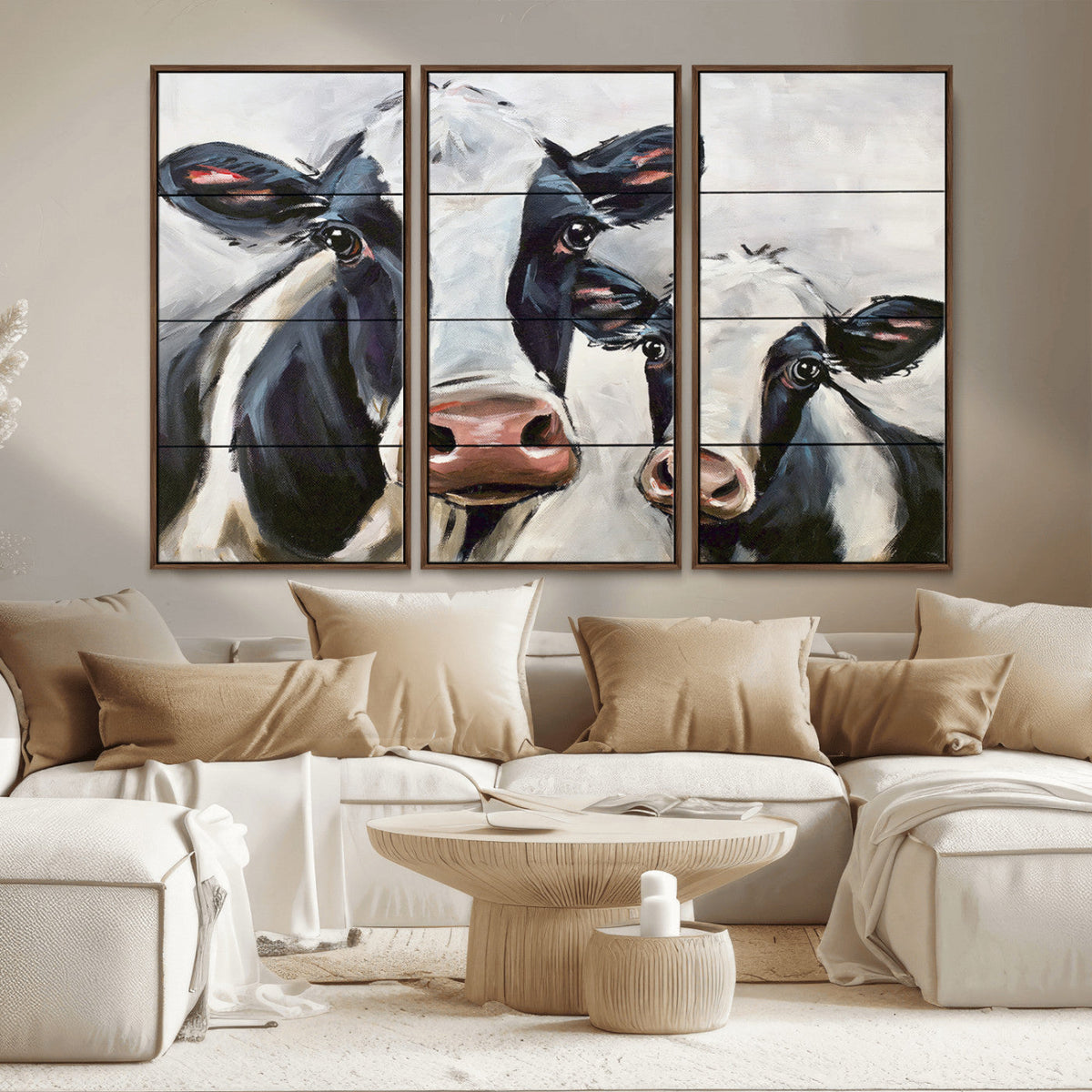 Vintage Baby and Mom Cattle Wall Art Canvas Print