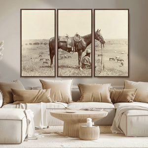 Cowboy Wall Art - Western Horse Canvas Print - Vintage