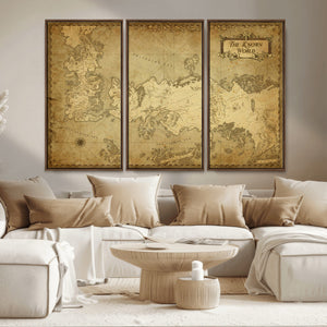 Vintage Game of Thrones Map Wall Art | Westeros and Essos
