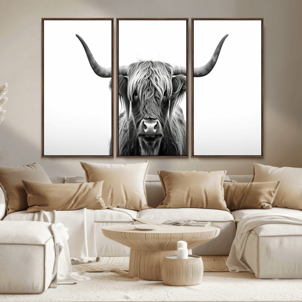 Highland Wall Art Canvas Print – Minimalist Black and White