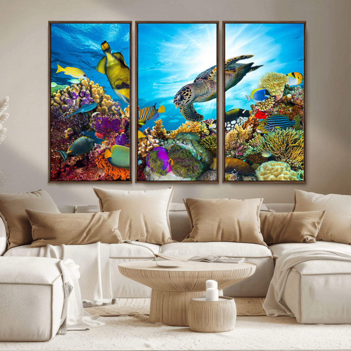 Colorful Coral Reef and Sea Life Turtle Canvas Print,