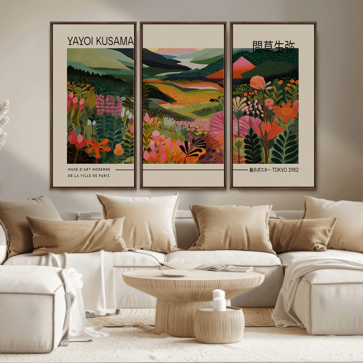 Yayoi Kusama Landscape Canvas Print, Vibrant Floral Mountain