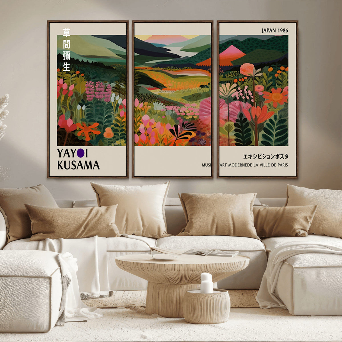 Yayoi Kusama Abstract Print, Vibrant Floral Mountain Art