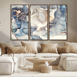 Abstract Blue and Gold Canvas Wall Art - Fluid Modern Ink