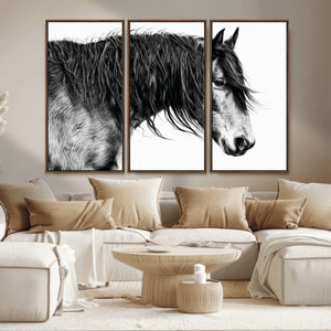 Majestic Horse Wall Art – Framed Black White Portrait Canvas