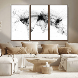 Abstract World Map Wall Art – Framed Geometric Line Canvas