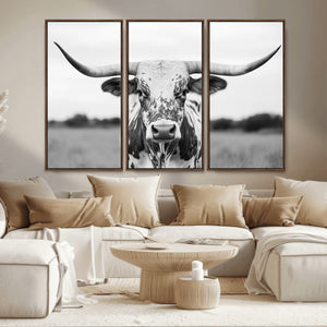 Highland Cow Wall Art Canvas Print – Black and White Western