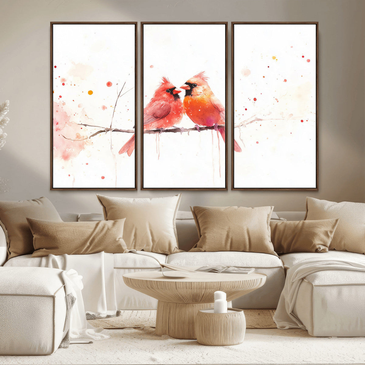 Cardinal Bird Canvas Wall Art - Male and Female Cardinal