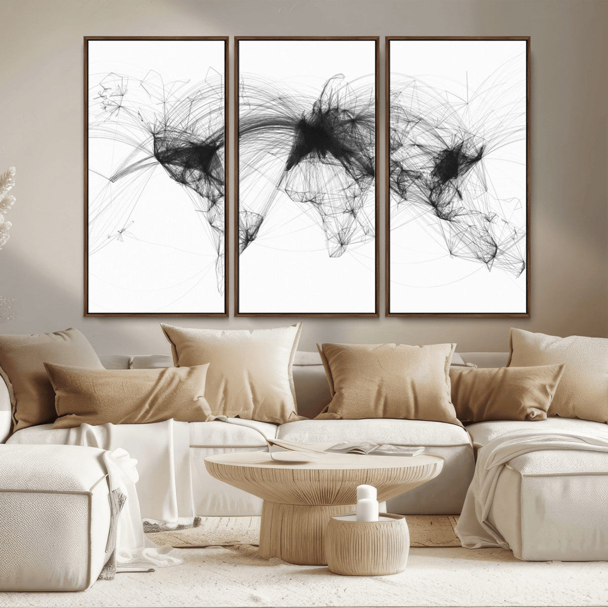 Flight Routes Air Traffic Map Canvas Wall Art - Framed -
