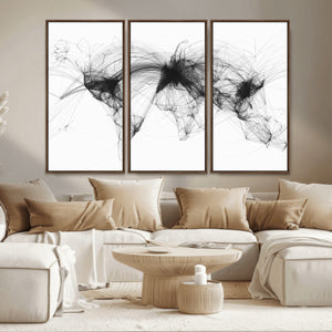 Flight Routes Air Traffic Map Canvas Wall Art - Framed -