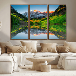 Sunrise Maroon Bells Lake Wall Art Canvas Print – Framed Elk