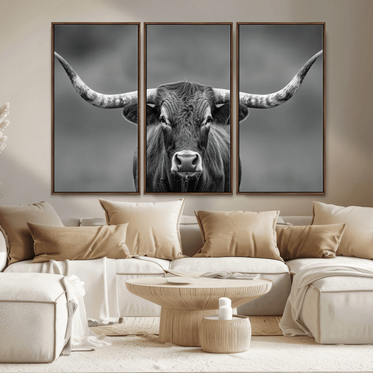 Texas Longhorn Wall Art Canvas Print – Framed Western Bull