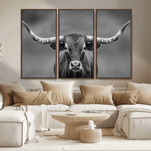 Texas Longhorn Wall Art Canvas Print – Framed Western Bull