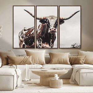 Texas Longhorn Wall Art Canvas Print – Framed Spotted Bull