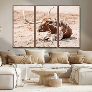 Texas Longhorn Wall Art – Framed Resting Bull Canvas