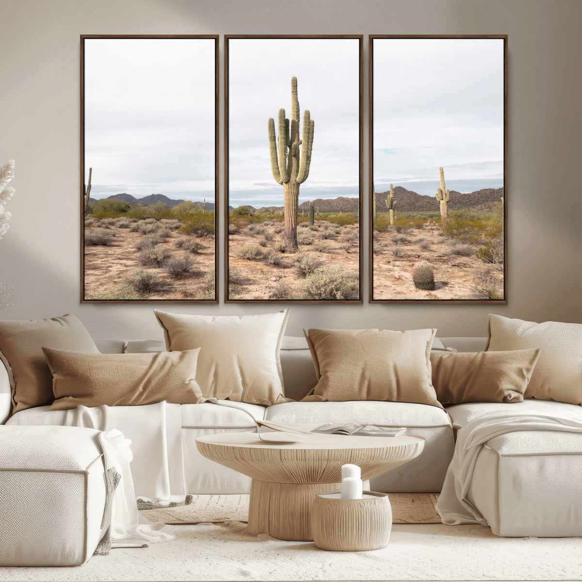 Saguaro Cactus Wall Art – Framed Desert Canvas Artwork,