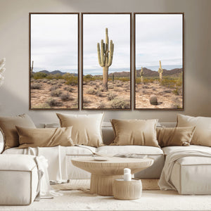 Saguaro Cactus Wall Art – Framed Desert Canvas Artwork,