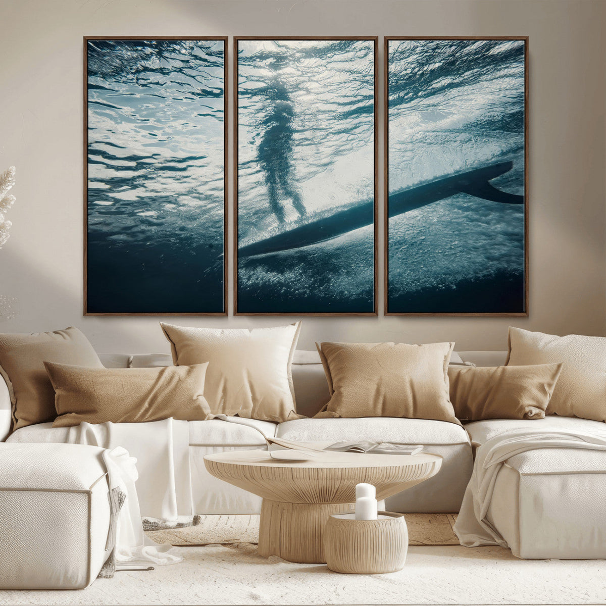 Underwater Surf Wall Art – Framed Ocean Wave Canvas Artwork,