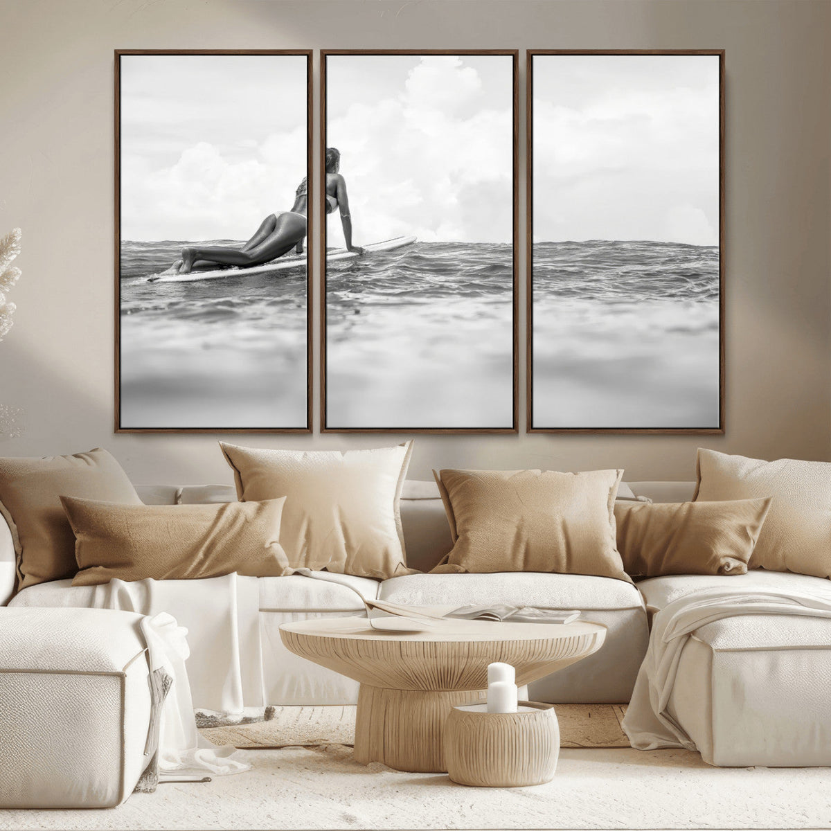 Black and White Surfing Wall Art Canvas Print – Framed Ocean