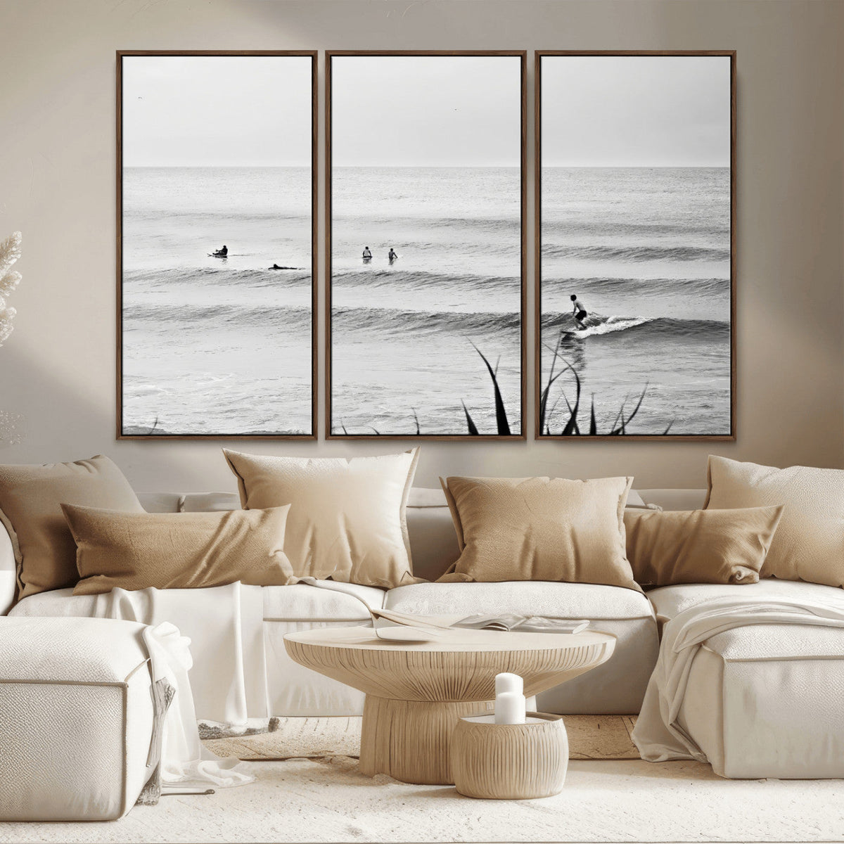 Surfer Silhouette Wall Art – Framed Calm Ocean Canvas